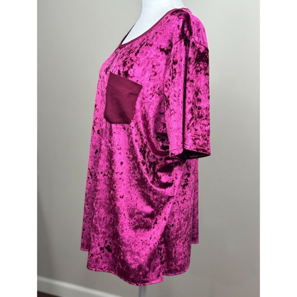 NEW Evri Top 1X Stretch Crushed Velvet Pocket Tee Shirt Magenta Pink Blouse Plus - Picture 5 of 9